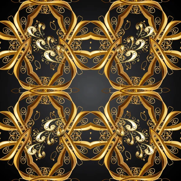 Şık grafik desen. Duvar kağıdı Barok, Şam. Sorunsuz vektör arka plan. Çiçek desenli. Altın öğeleri üzerinde siyah renkler.