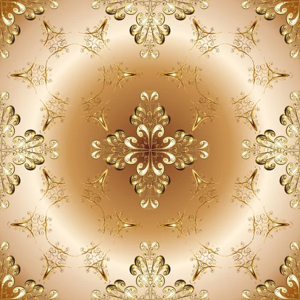 Golden Pattern Beige Brown Neutral Colors Golden Elements Seamless Oriental — Stock Vector