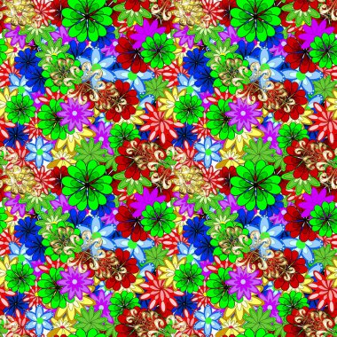 Çiçek Mandala seamless modeli. Vektör etnik Oriental daire süsleme. Islam, Arapça, Indian, Osmanlı motifleri yeşil, kırmızı ve mavi renkler.