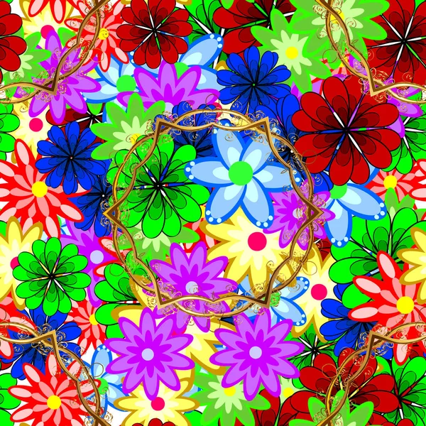 Patrón Sin Costuras Con Flores Flores Colores Verde Rojo Azul — Vector de stock