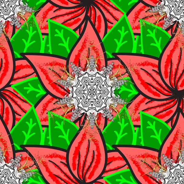 Farbe Frühling Theme Nahtlose Muster Hintergrund Flache Blume Elemente Design — Stockvektor