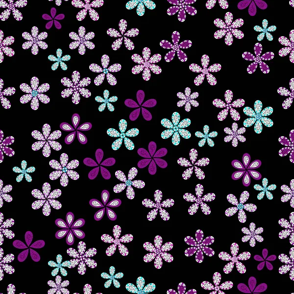 ギフト包装紙 グリーティング カード ポスターおよびバナーのデザインします 白と紫の色の花です フラット花シームレス パターン ベクトル — ストックベクタ