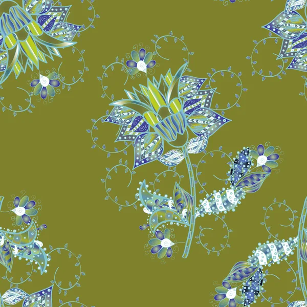 Квіти Зелених Синіх Нейтральних Кольорах Милий Квітковий Візерунок Маленькій Квітці — стоковий вектор