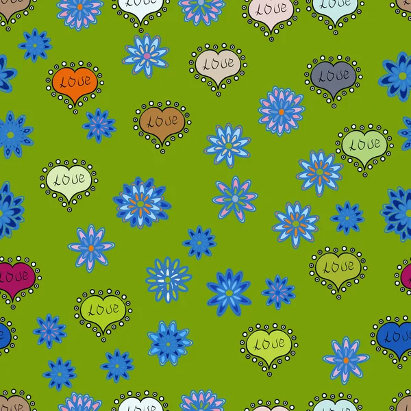 シームレス パターン カラフルな夏スタイル イラスト素敵な要素を持つ ベクトルの図 愛のカードです 愛と珍しいデザイン 私たちの愛は幸せ — ストックベクタ