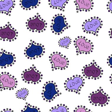 Vektör. Beyaz, siyah, menekşe, mor ve mavi renkler öğelerinde. Kroki Sevgililer. Düğün romantik aşk grafik. Sevgililer günü. Sarma, kapak için şablon. Sorunsuz elle çizilmiş Doodles.