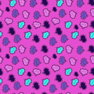 Valentine': s gün. Kalp Doodle. Kroki tarzı resim tarihinde mor, mavi ve siyah renk. Soyut kesintisiz aşk desen. Vektör. Kağıt ambalaj.