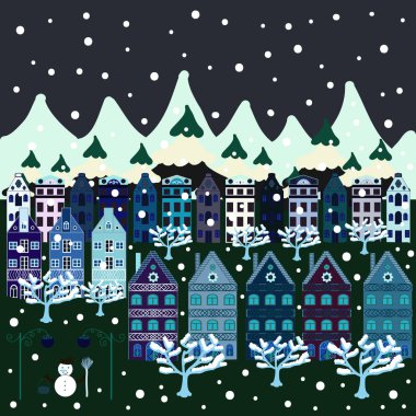 Elementson mavi, gri ve nötr renkler arka plan. Vektör çizim. Düz bir tarzı bir ülke evi.