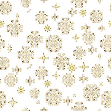 Beyaz, bej ve nötr renkler üzerinde klasik oryantal desen. Damasko sorunsuz süsleme. Geleneksel vektör ve altın desen.