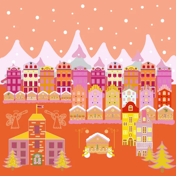 Bonitos Edificios Colores Beige Naranja Neutro Ilustración Vectorial Doodle Casas — Vector de stock