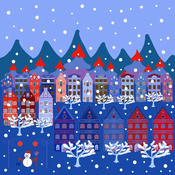 Kağıt Sanat oyma. Vektör çizim. Mutlu yeni yıl şirketten ile mavi, kırmızı ve beyaz kağıt sanatı hills renkler.