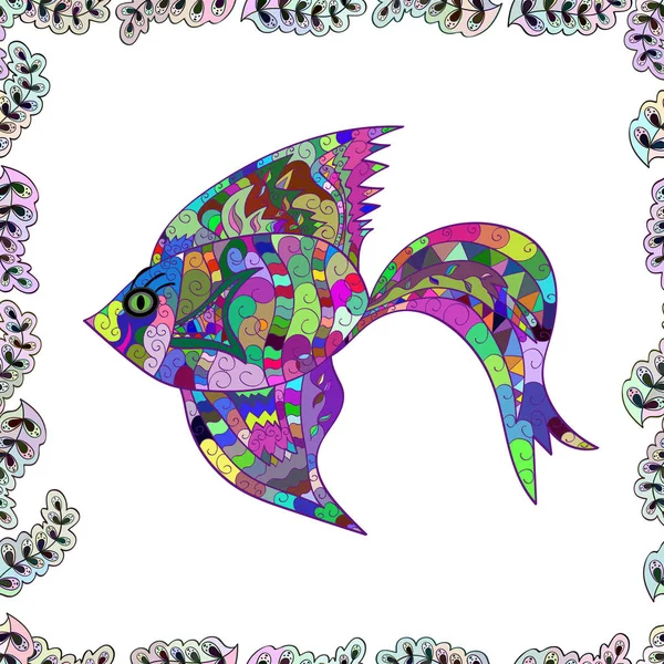 Векторная Иллюстрация Бесшовный Рисунок Рыбы Рыбы Белом Нейтральном Зеленом Рисунок — стоковый вектор