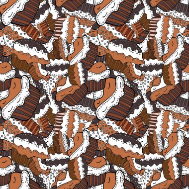 Romantik süsleme tasarlamak zemin. Renkli arka plan vektör şekerlemeler koleksiyonu ile. Sorunsuz cupcakes el çekilmiş seamless modeli. Dekoratif duvar kağıdı, baskı için iyi.