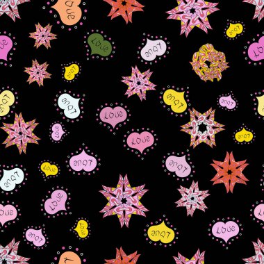 Sorunsuz kaligrafi metin özel trendy aşk kalp ve tasarım için Happy Valentine': s gün vintage, kartı, afiş arka plan. Romantik arka plan üzerinde siyah, tarafsız ve pembe renkler. Vektör çizim.