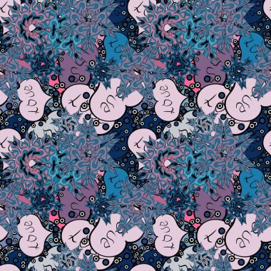 Mavi, tarafsız ve siyah renkler çizim kroki tarzı. Soyut kesintisiz aşk desen. Kağıt ambalaj. Vektör. Kalp Doodle. Valentine': s gün.