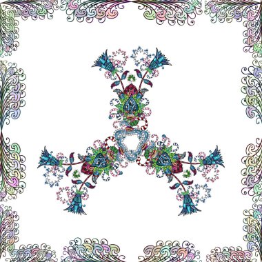 Sorunsuz arka plan deseni. Vektör Stok. Suluboya, elle çizilmiş. Çiçekler beyaz, tarafsız, mavi, yeşil ve gri.