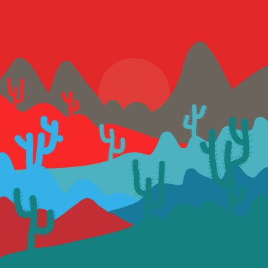 Şirin kaktüs ve el dokular çizilmiş. Mükemmel için kumaş, tekstil. Vektör arka plan mavi, kırmızı ve kahverengi üzerinde.