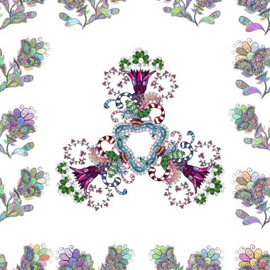 Düz çiçek öğeleri tasarlamak vektör çizim. Çiçekler, suluboya ile sorunsuz çiçek desenli. Çiçekler beyaz, tarafsız, yeşil, mavi ve gri renkler. Bahar Tema Dikişsiz desen arka plan rengi.