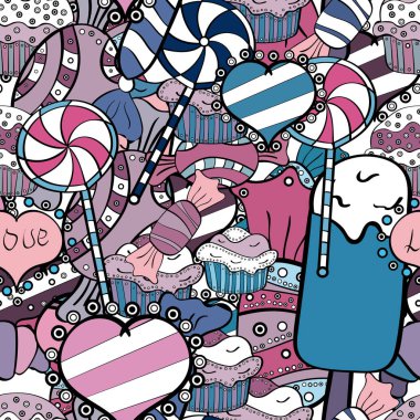 Beyaz, siyah ve mavi renkler. Vektör. Renkli şeker sorunsuz.