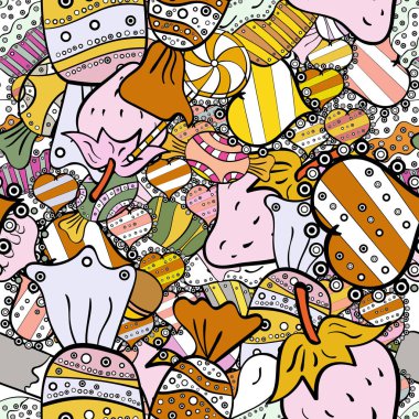 Vektör çizim. Siyah, beyaz ve nötr renkler tatlı şeker seamless modeli.