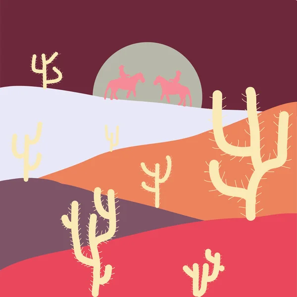 Vector Escena Fondo Con Cactus Ilustración Del Desierto Imágenes Colores — Vector de stock