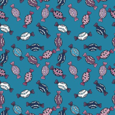 Şekerler sorunsuz arka plan üzerinde. Suluboya illüstrasyon mavi, siyah ve mor renkler. Vektör.