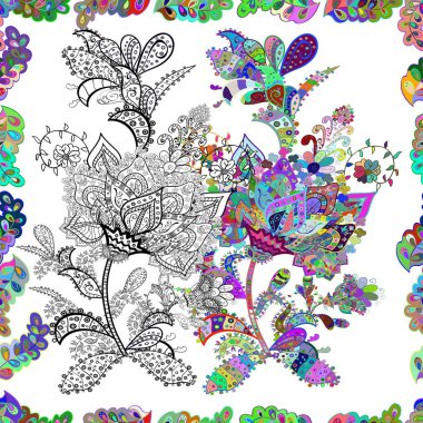 Çiçekler beyaz, yeşil ve mavi renkler. Vektör çizim. Sorunsuz çiçek deseni-ebilmek var olmak kullanılmış için duvar kağıdı.