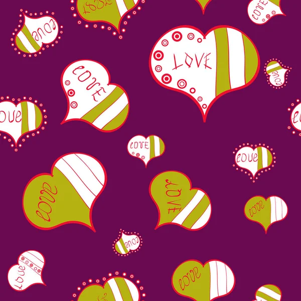 Grafik Auf Violetten Weißen Und Gelben Farben Nahtlose Muster Liebe — Stockvektor