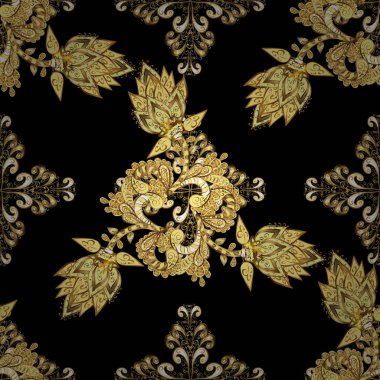 Siyah, sarı ve kahverengi renkleri altın elemanları ile dekoratif desen. Klasik vektör altın süs desen. Klasik vintage arka plan. Geleneksel şark süsleme.