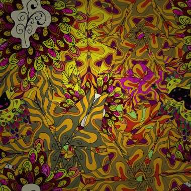 Düz karalamalar. Şirin kumaş deseni. Sorunsuz yazdır. Tasarım. Vektör çizim. Öğeleri sarı, siyah, kahverengi ve nötr renkler.