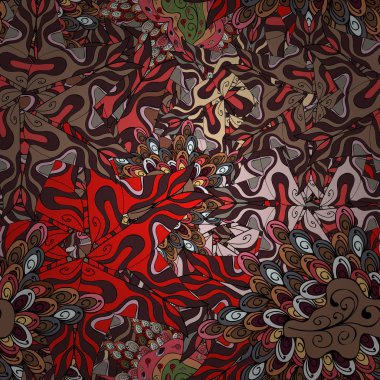 Dikişsiz desen zarif dekoratif süsleme moda için baskı, karalama defteri, ambalaj kağıdı, duvar kağıdı. Kahverengi, siyah ve kırmızı renkleri vektör çizim resimleri.