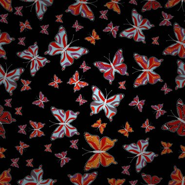 Çocuk kelebek seamless modeli. Vektör. Kağıt, kumaş, sarmalayıcıları ve duvar kağıdı tasarımı için şirin arka plan. Siyah, kırmızı ve nötr renkler sanat kelebekler.