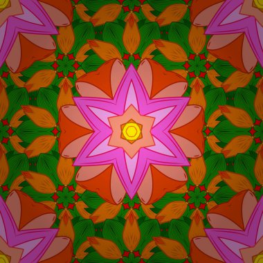 Sorunsuz çiçek desenli vektör çizim içinde. Turuncu, yeşil ve pembe renkler çiçekler.