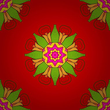 Çizgi film izleme yeni yıl sezon seamless modeli doodles. Grafik ayrıntılı, ile lots-in nesneler kırmızı, yeşil ve sarı renkler. Sonsuz vektör çizim.