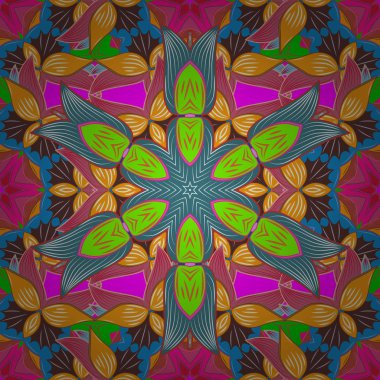 Düz çiçek öğeleri tasarım. Yaz tema Dikişsiz desen arka plan rengi. Sevimli çiçek vektör desen. Mavi, pembe, sarı, kahverengi ve yeşil renklerde çiçekler.