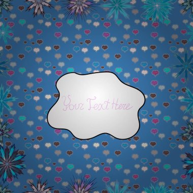 Elle çizilmiş çiçek elemanları ile soyut sorunsuz vektör desen. Nazik, mavi, beyaz ve gri renkler üzerinde karalamalar.