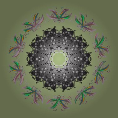 Kar taneleri Radyal tarafsız, gri ve yeşil renkler. Renkli arka plan üzerinde izole güzel kar taneleri. Vektör çizim.