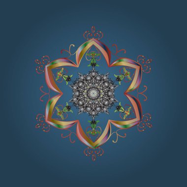 Noel desen kar taneleri arka plan ile. Mavi, gri ve turuncu kar taneleri. Tatil tasarım Noel ve yeni yıl moda için yazdırır. Vektör çizim. Mavi, gri ve turuncu renkleri.