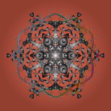 Vektör orange, izole kahverengi ve gri kar tanesi. Güzel kış süs. Renkli kar taneleri vektör çizim.