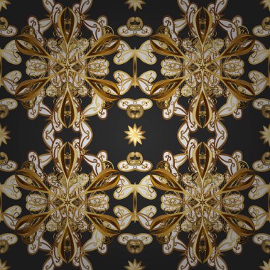 Seamless klasik altın modeli. Vektör geleneksel şark süsleme. Altın altın öğeleri gri, kahverengi ve beyaz renklerle desen.