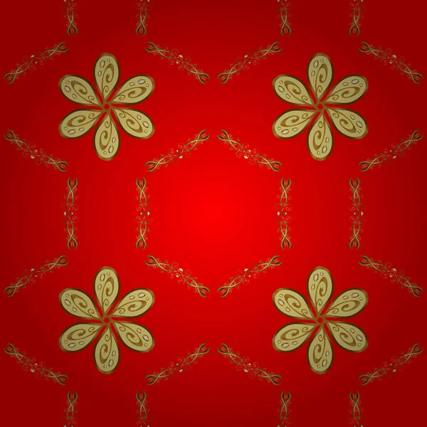 Christmas Snowflake New Year 2019 Seamless Vintage Pattern Red Yellow — Stock Vector