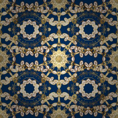 Mavi, kahverengi ve beyaz renklerde resimler. Narin, güzel arka plan dokuma ajur. Seamless modeli. Parlak dantel, stilize çiçekler. Vektör tasarımı. Oryantal tarzı arabesk. Şirin dokulu bukleler.