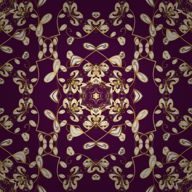 Klasik vintage arka plan. Klasik vektör altın Dikişsiz desen. Geleneksel şark süsleme. Mor, kahverengi ve beyaz renkleri altın elemanları ile altın desen.