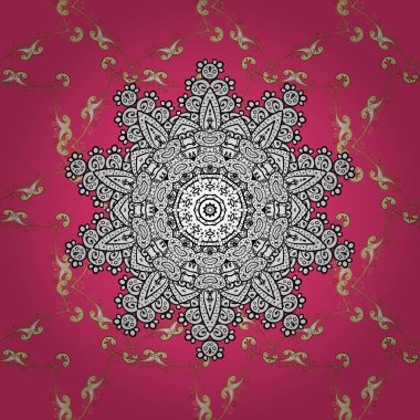 Çiçek süsleme brokar Tekstil desen, cam, metal çiçek desenli altın elemanları ile pembe, beyaz ve siyah renkler ile. Klasik vektör altın Dikişsiz desen.