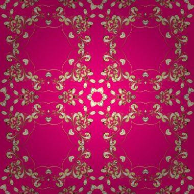 Vektör. Vintage desen ile arabesk. Sorunsuz. Geleneksel klasik süs. Kırmızı, bej ve kahverengi renkleri resimlerde. Arabesk ve çiçek öğeleri ile oryantal güzel desen.