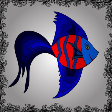 Komik çok renkli arka, deniz doku. Vektör çizim. Sorunsuz vektör desen ile şirin dekoratif balıkçı.