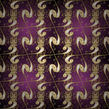 Basit tarzda. Vintage mor, kahverengi ve bej geometrik süsleme. Vektör çizim. Web, Tekstil ve duvar kağıtları için seamless modeli.