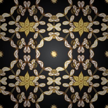 Geleneksel vektör ve altın desen. Gri, beyaz ve kahverengi renkleri üzerinde klasik oryantal desen. Damasko sorunsuz süsleme.