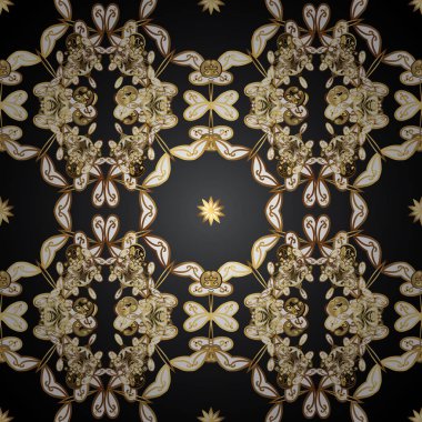 Vektör çizim. Şam altın soyut çiçek Dikişsiz desen gri, beyaz ve kahverengi renkleri üzerinde. Süslü dekorasyon.