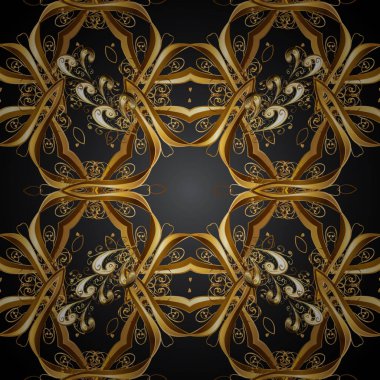 Vektör arka plan öğeleri tekrarlayan olan. Vektör çizim. Altın elemanları ile siyah renkler altın seamless modeli. Damasko klasik altın Dikişsiz desen.