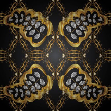 Sorunsuz altın dokulu bukleler. Oryantal tarzı arabesk altın öğeleri. Vektör altın seamless modeli. Dikişsiz desen siyah renkler.